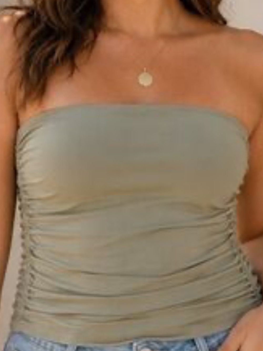 NWT-House of Harlow 1960 Strapless Ruched Tube Top in Tan Sz M